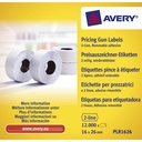 Prisetiket, Avery, PLR1626, 2 linjer 26x16mm hvid, antal etiketter pr. ark : 1200 rulle a 1200 etike (Rulle)