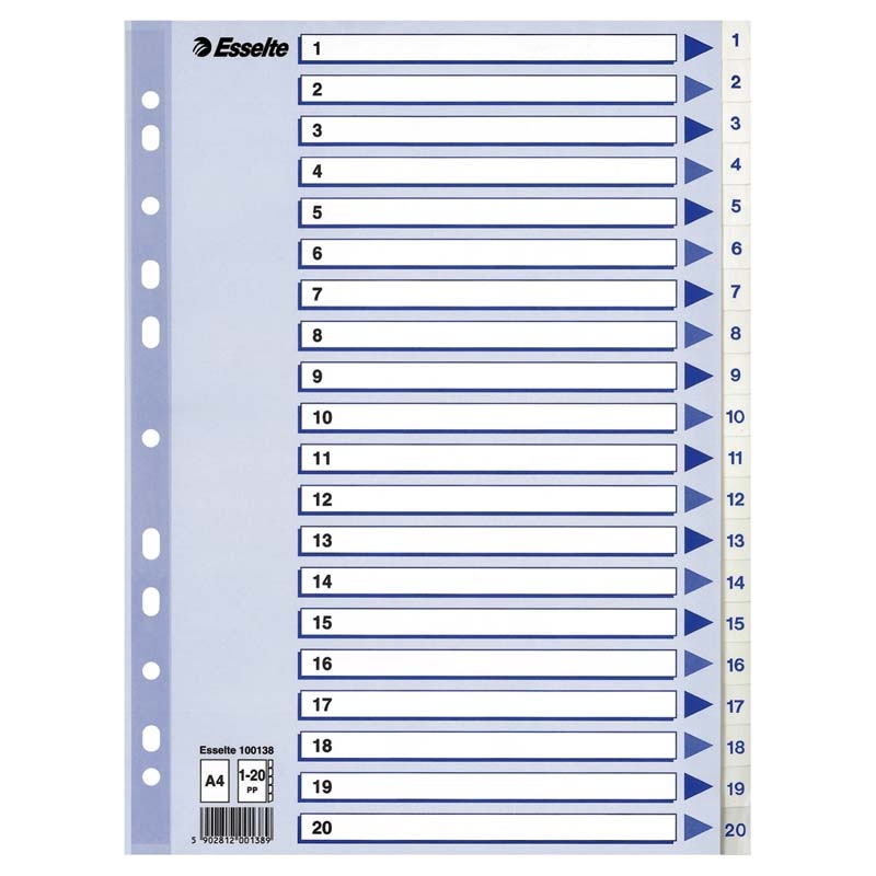Register, Esselte, A4,210x297mm, grå Pakke med 10 sæt (Sæt)