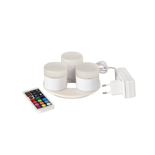 LED lys komplet, 4,8x5cm, 3 stk, valgfri farveskifte, med oplader, Duni, (1 sæt)