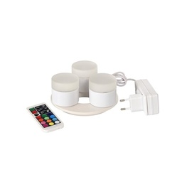 LED lys komplet, 4,8x5cm, 3 stk, valgfri farveskifte, med oplader, Duni, (1 sæt)