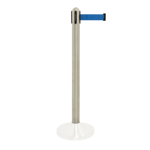 Afspærringsstolpe / kø-guide (uden fod), Securit, 96xØ7 cm, børstet stål/blåt udtræksbånd, (1 stk.) (Blå)