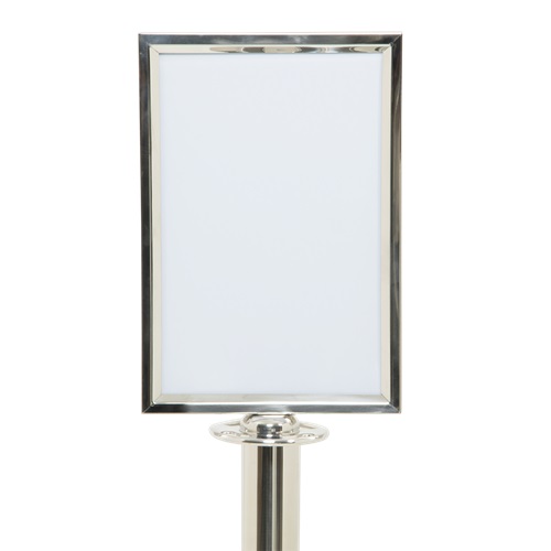 Topskilt til afspærringssystem, Securit, "Classic Chrome", dobbetsiddet A4, rustfrit stål/glas, krom, (1 stk.)