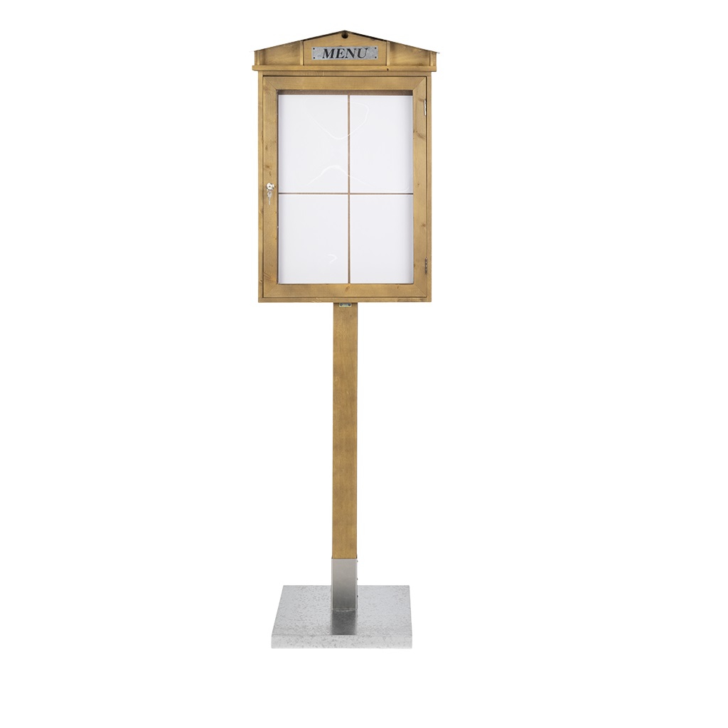 LED Lys-displaykasse med stander, Securit, Rustic, 184,3x52,3x40,1 cm, træ/glas/zink, natur, (1 stk.)