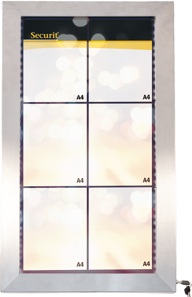 LED Lys-displaykasse, Securit, inkl. strømstik, 6xA4, 78x80x5 cm, rustfrit stål, (1 stk.)